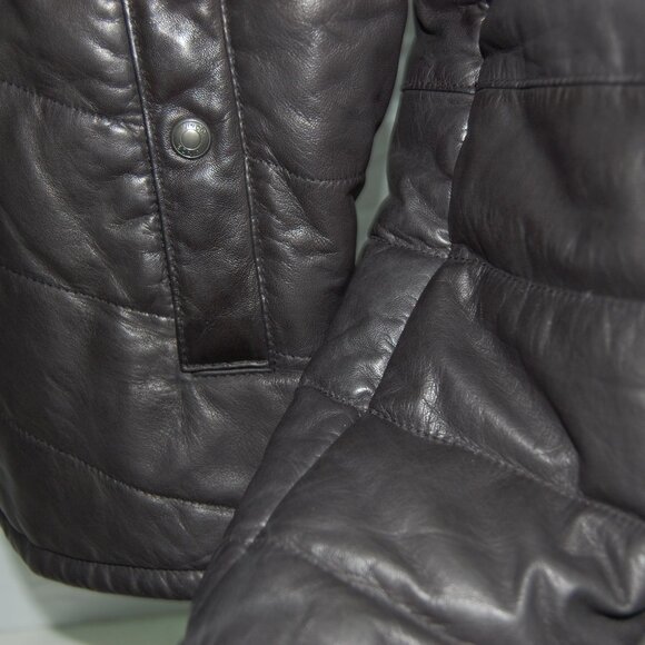 VINCE 🔥 Men's M Black Leather Hooded Puffer Down Jacket Hoodie Light Jacket - Picture 5 of 12